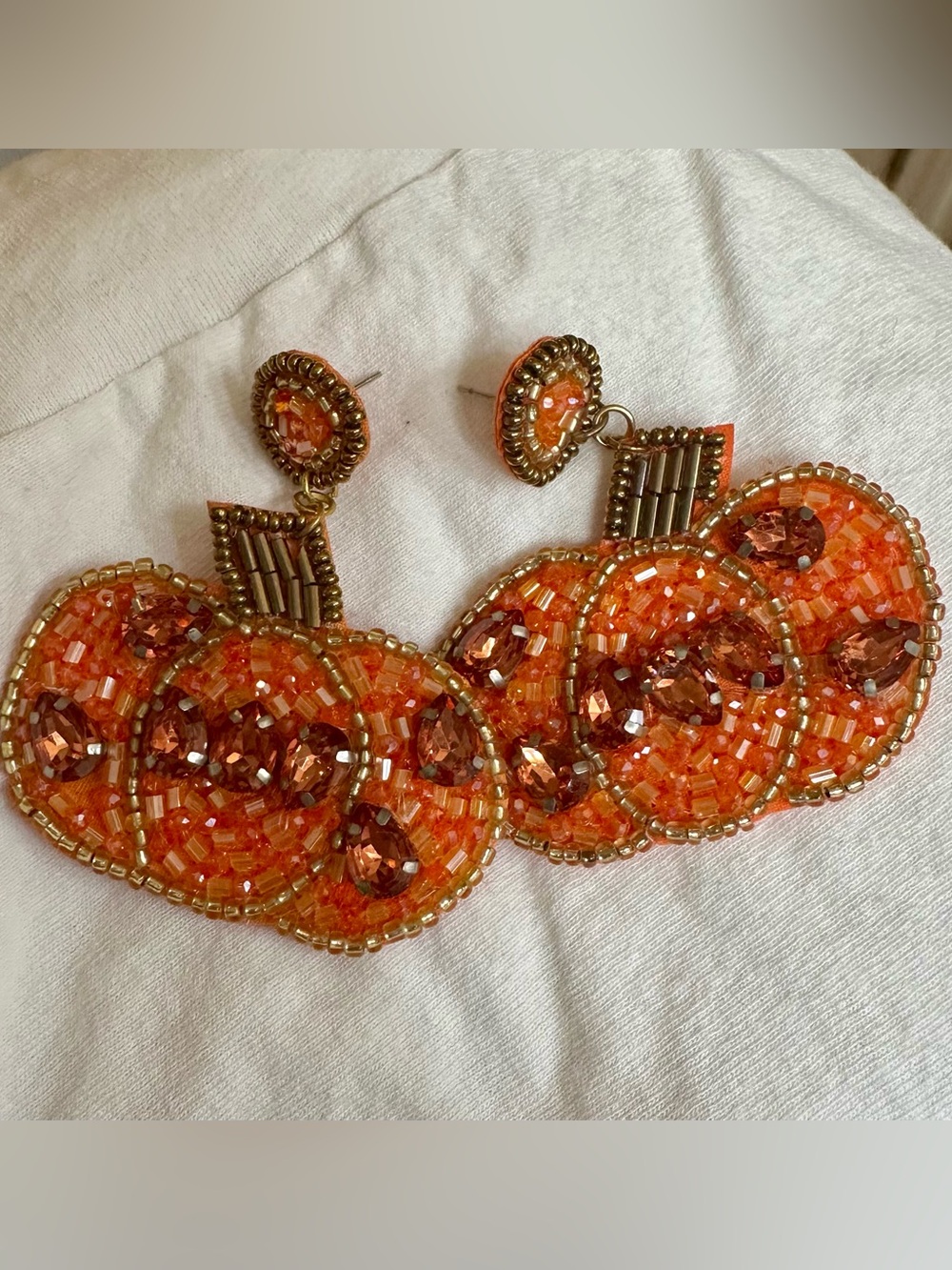 Orange Beaded Pumpkin Statement Earrings Fall Thanksgiving